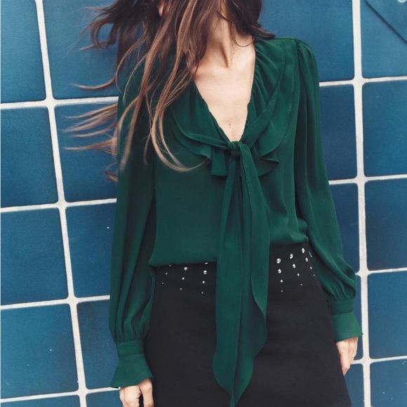 Zara Green Tie Front Blouse - Picture 1 of 11